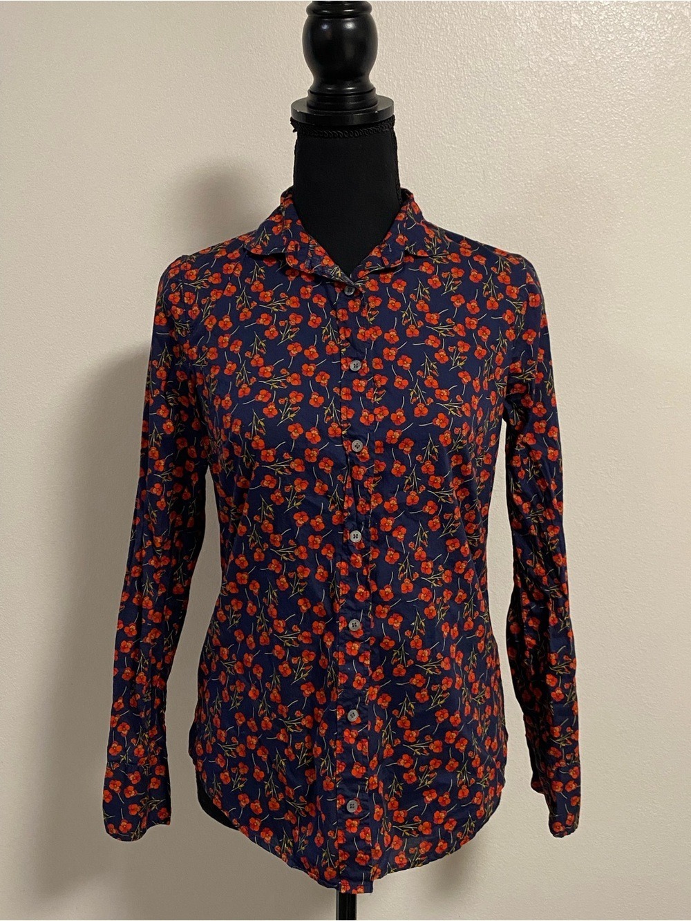 J. Crew shirt Women Size 0 Navy Floral Print Button-Down Shirt Liberty Fabric